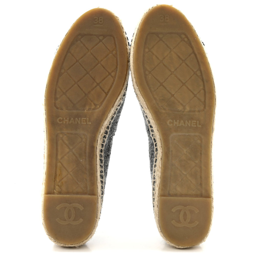 Chanel Tweed Velvet CC Espadrilles 38 Grey Black