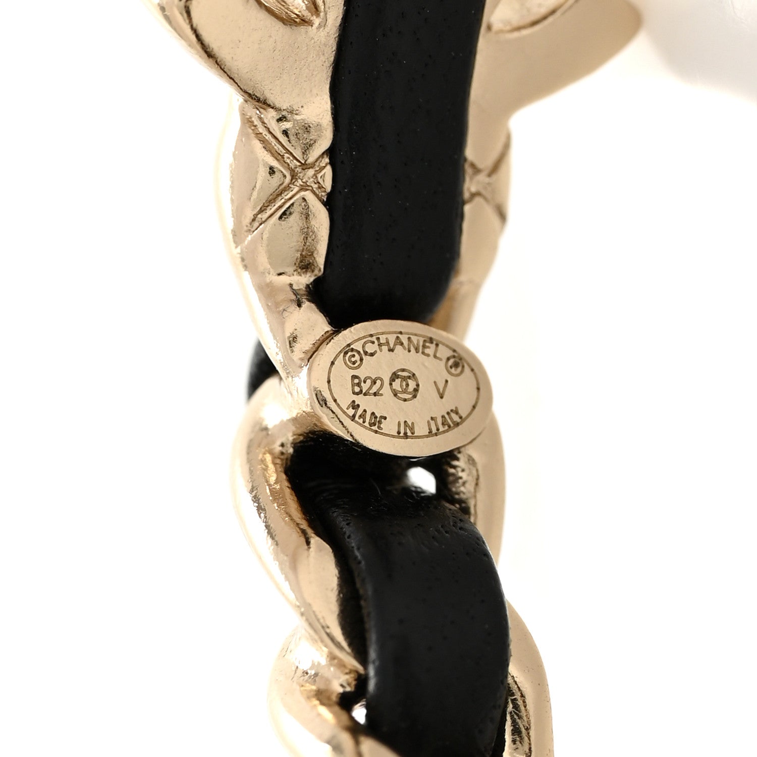 Metal Lambskin Quilted CC Turnlock Chain Hoop Earrings Gold Black