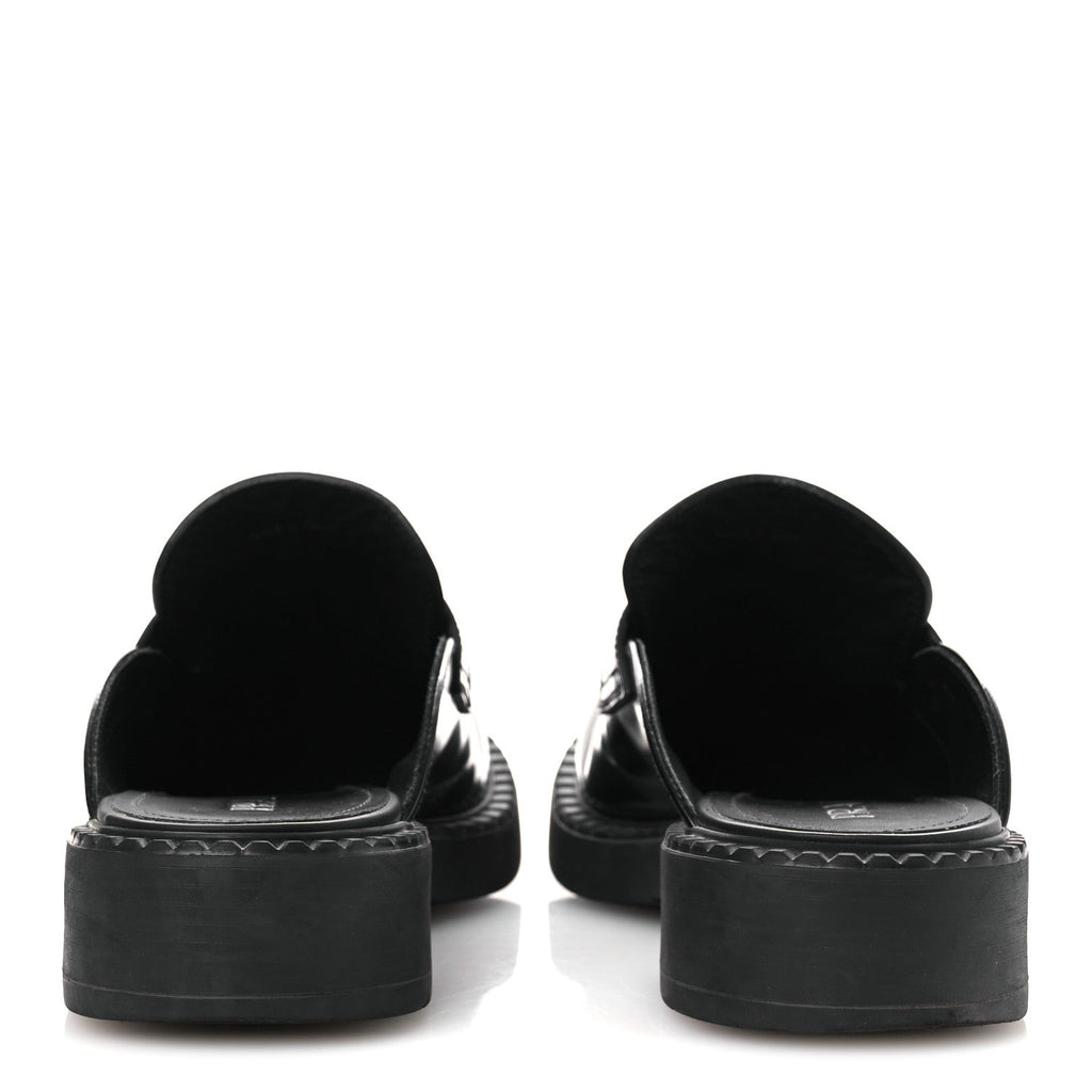 Prada Spazzolato Triangle 40mm Loafer Mules 37 Black