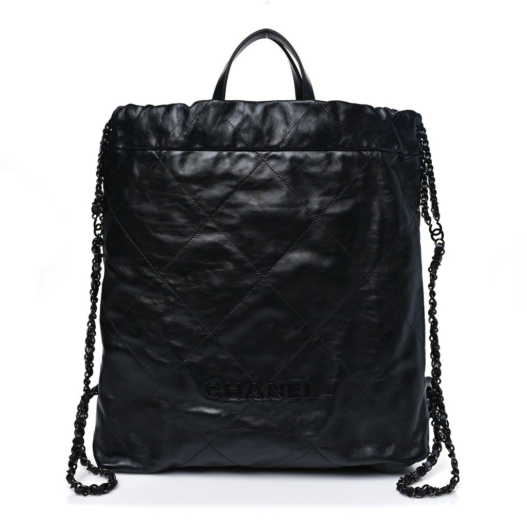 Chanel Shiny Calfskin Quilted Chanel 22 Backpack So Black