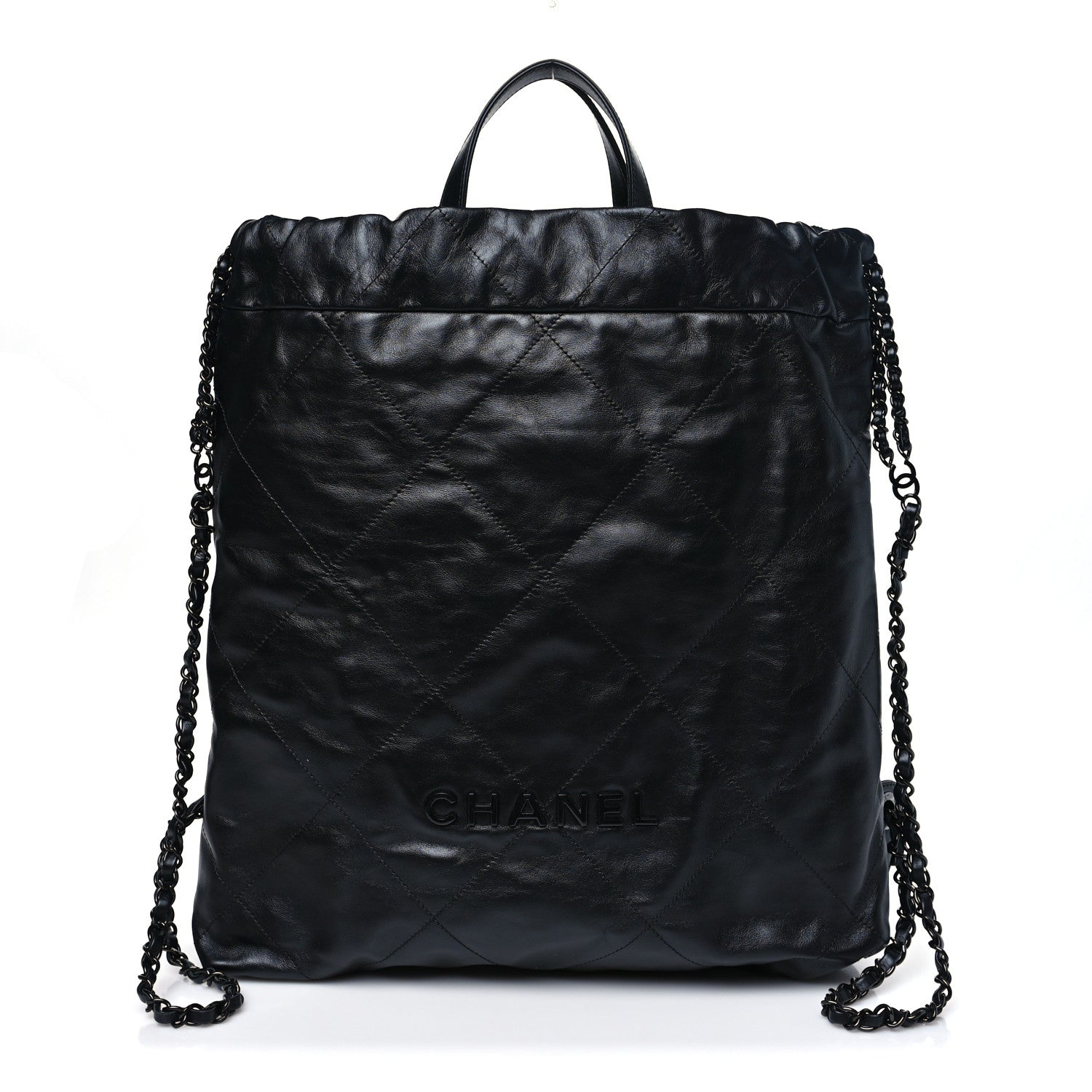 Chanel Shiny Calfskin Quilted Chanel 22 Backpack So Black