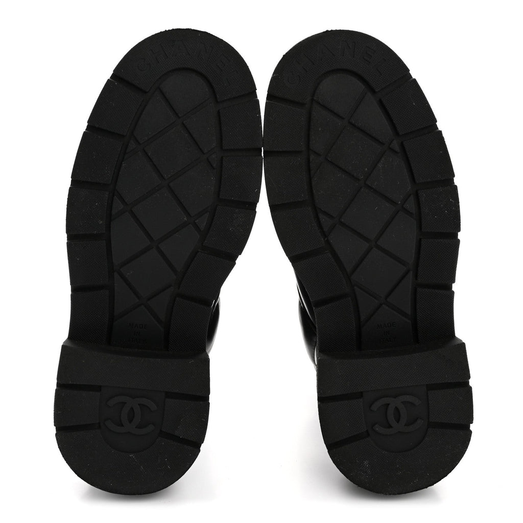Lambskin Calfskin Quilted Lace Up Combat Boots 38 Black