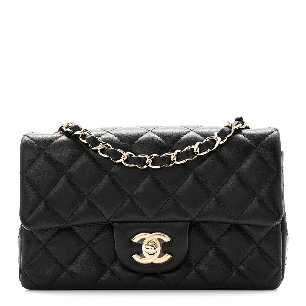 Chanel Lambskin Quilted Mini Rectangular Flap Black