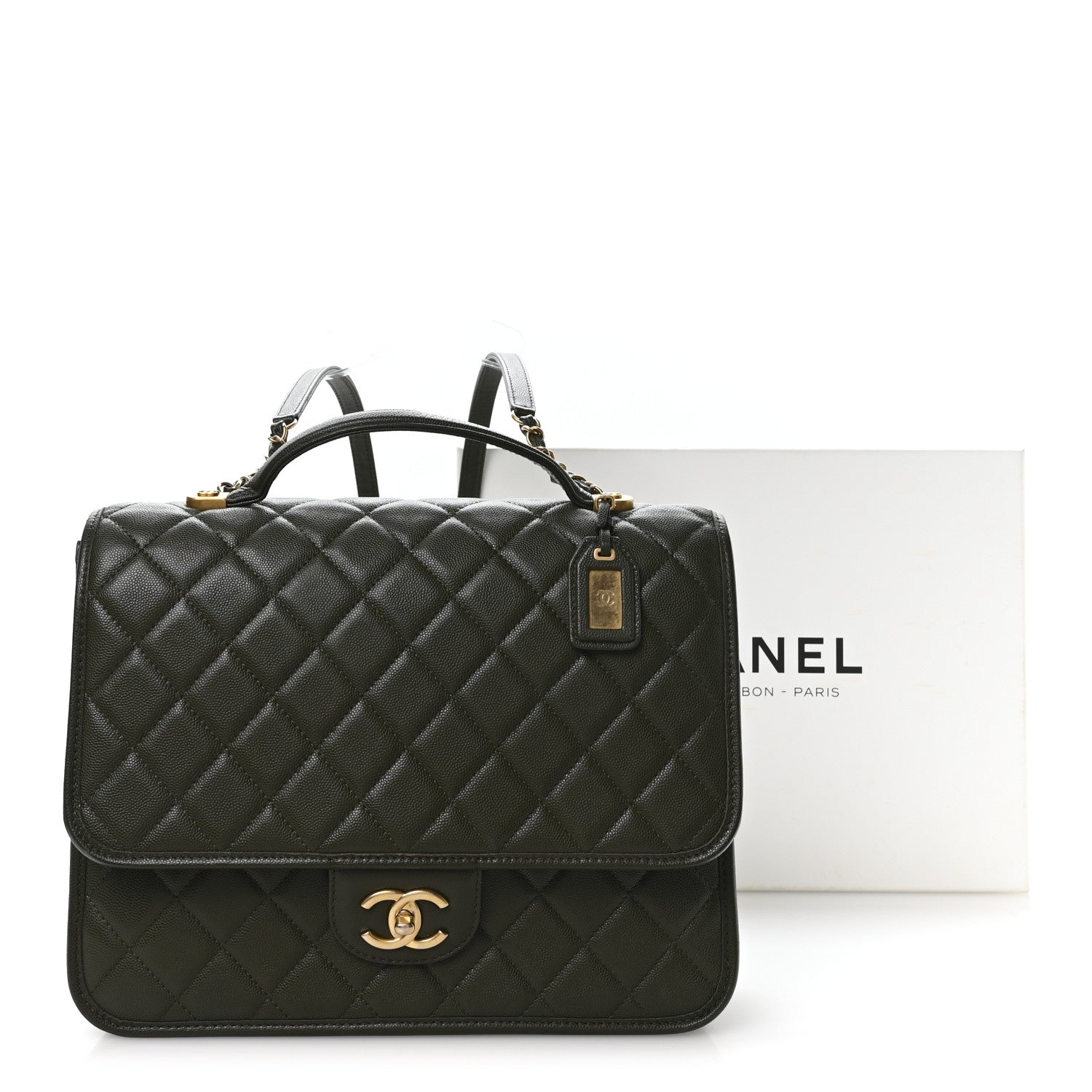 Chanel Caviar Quilted School Memory Backpack Dark Green