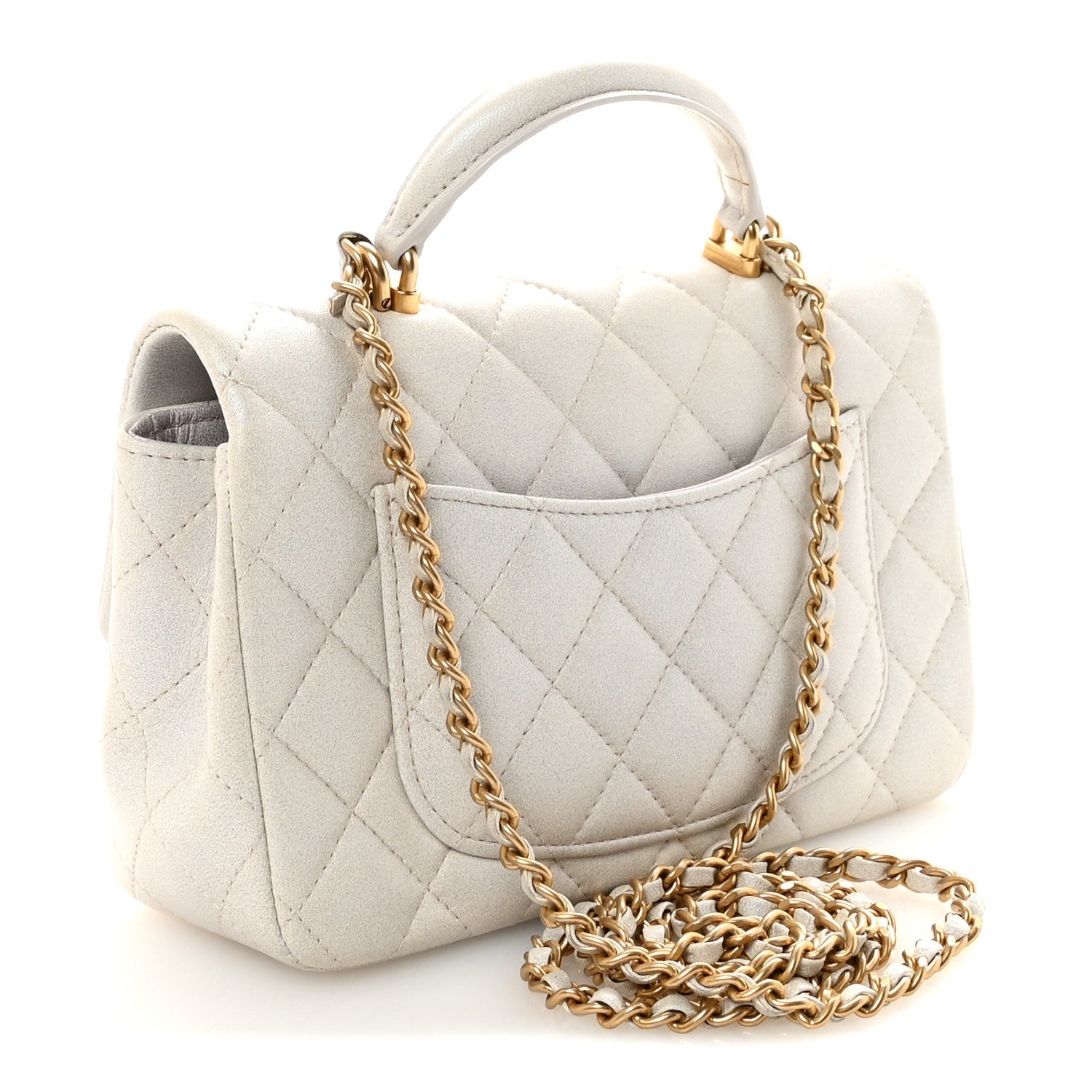 Chanel Iridescent Lambskin Quilted Mini Top Handle Rectangular Flap White