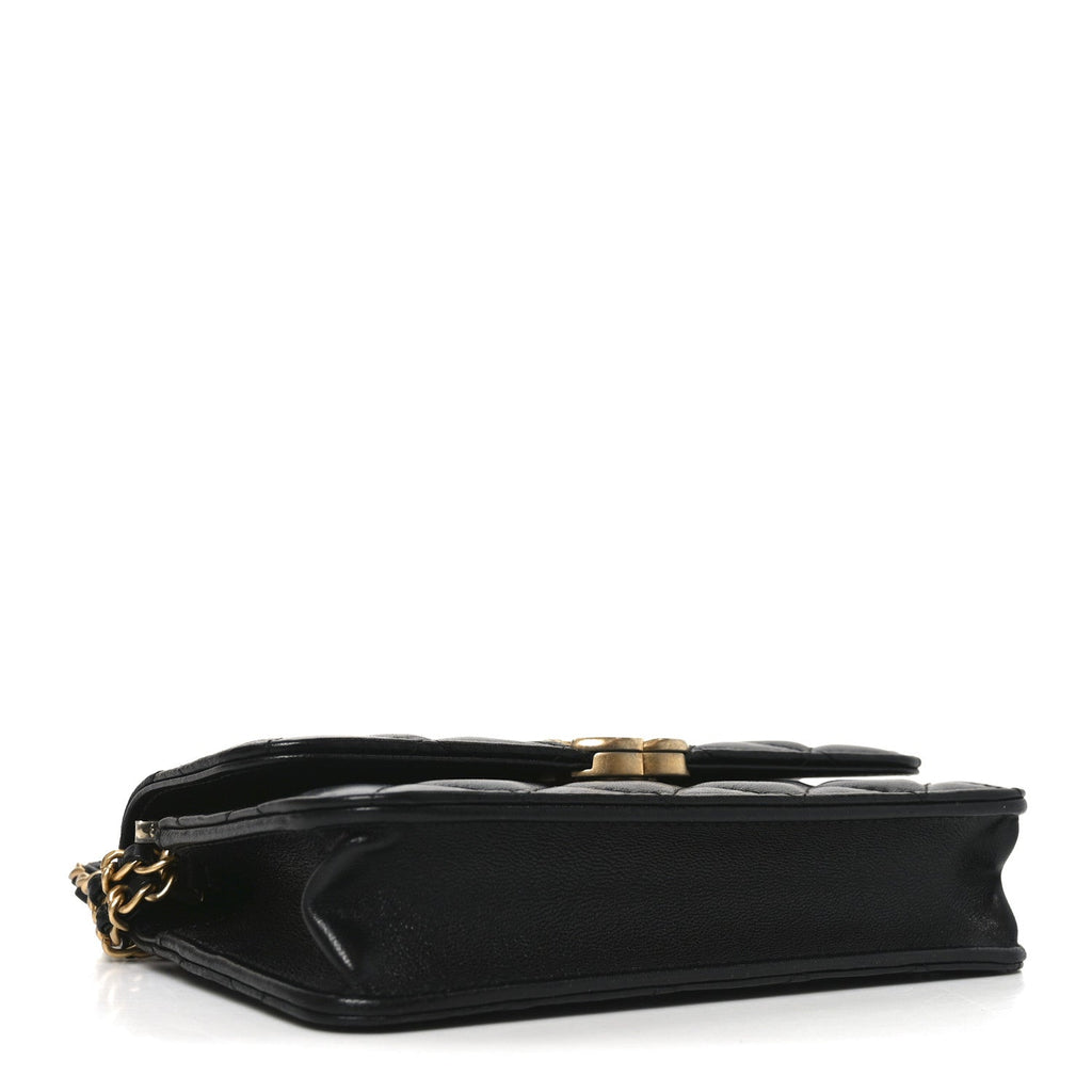 Chanel Lambskin Quilted Double Chain Flap Phone Holder With Chain Black
