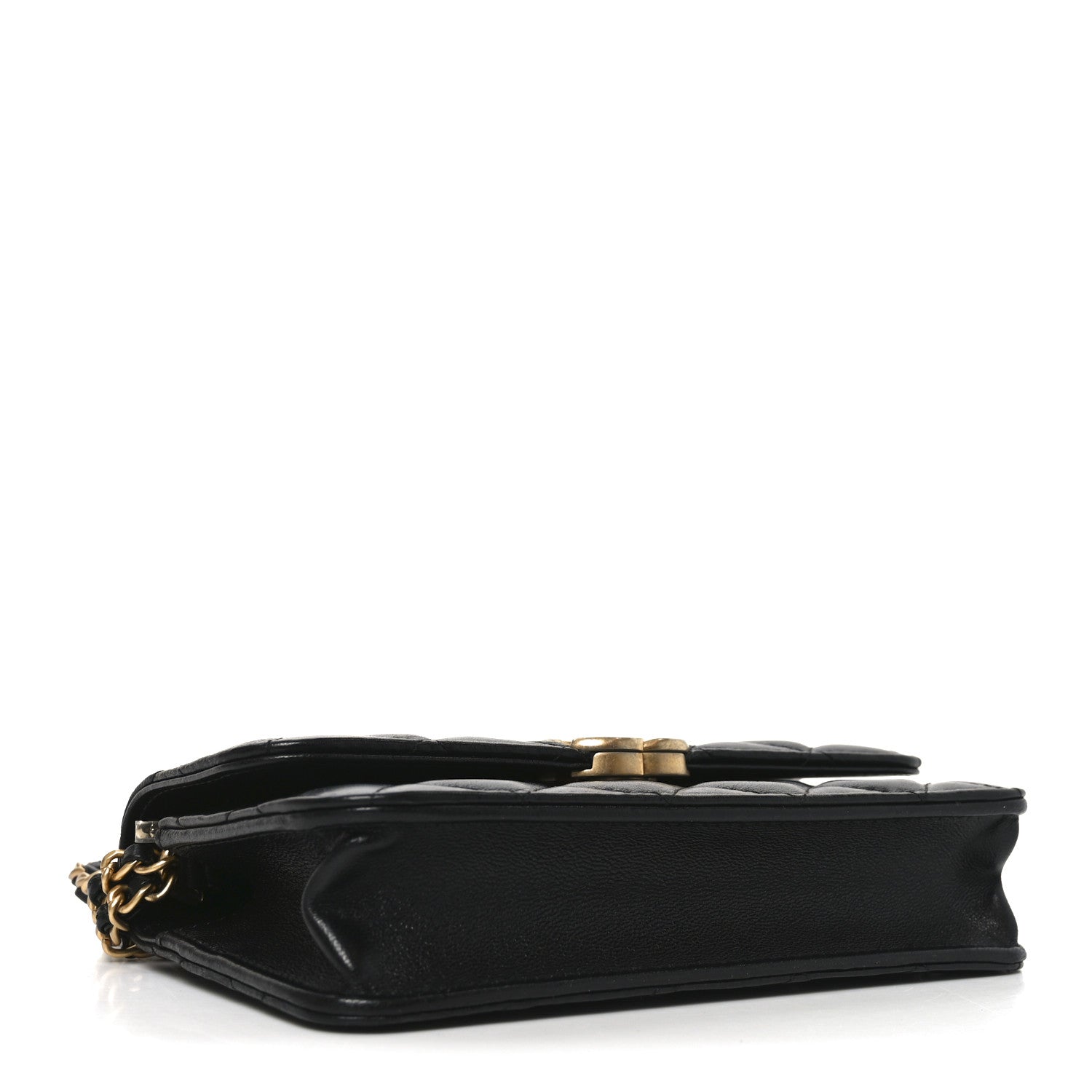 Chanel Lambskin Quilted Double Chain Flap Phone Holder With Chain Black