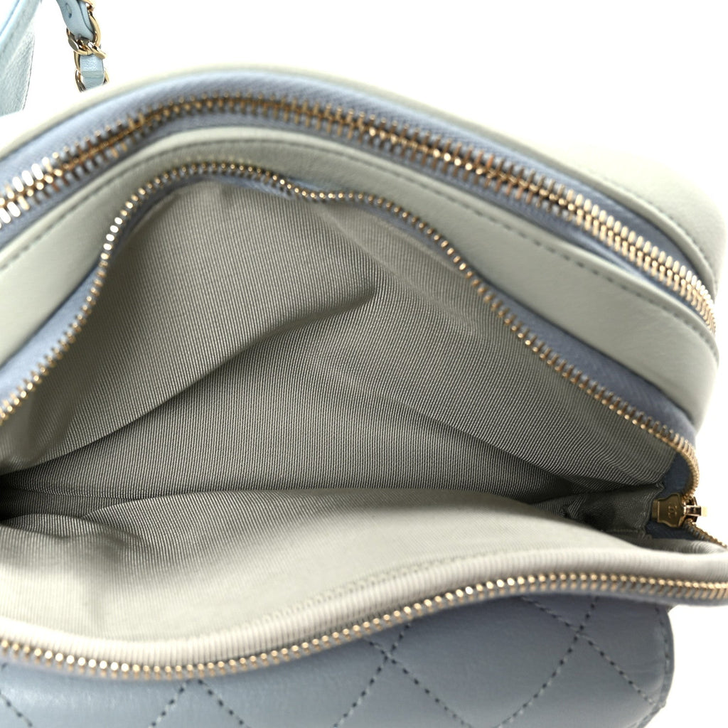 Chanel Goatskin Quilted Tri-Color In & Out Waist Bag Green Blue Pink