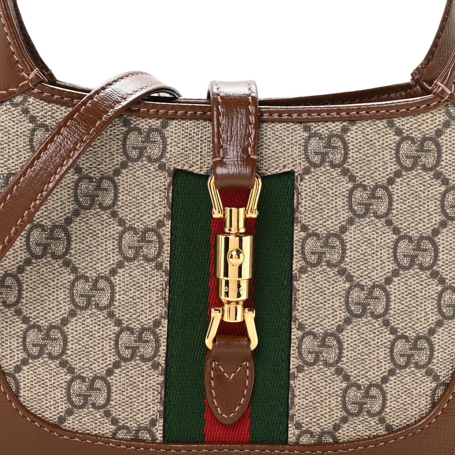 Gucci GG Supreme Monogram Azalea Calfskin Web Mini Jackie 1961 Hobo Beige Ebony Brown Sugar