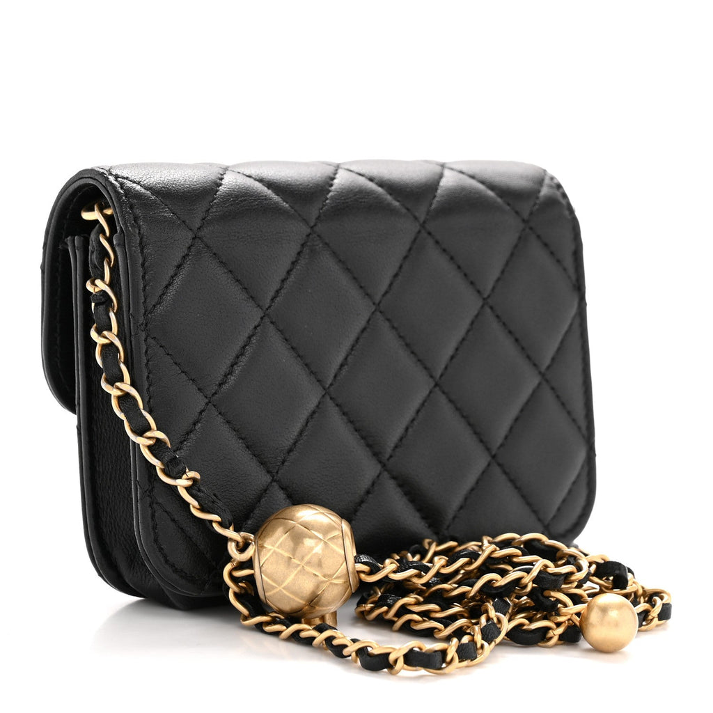 Chanel Lambskin Quilted Pearl Crush Flap With Chain Black
