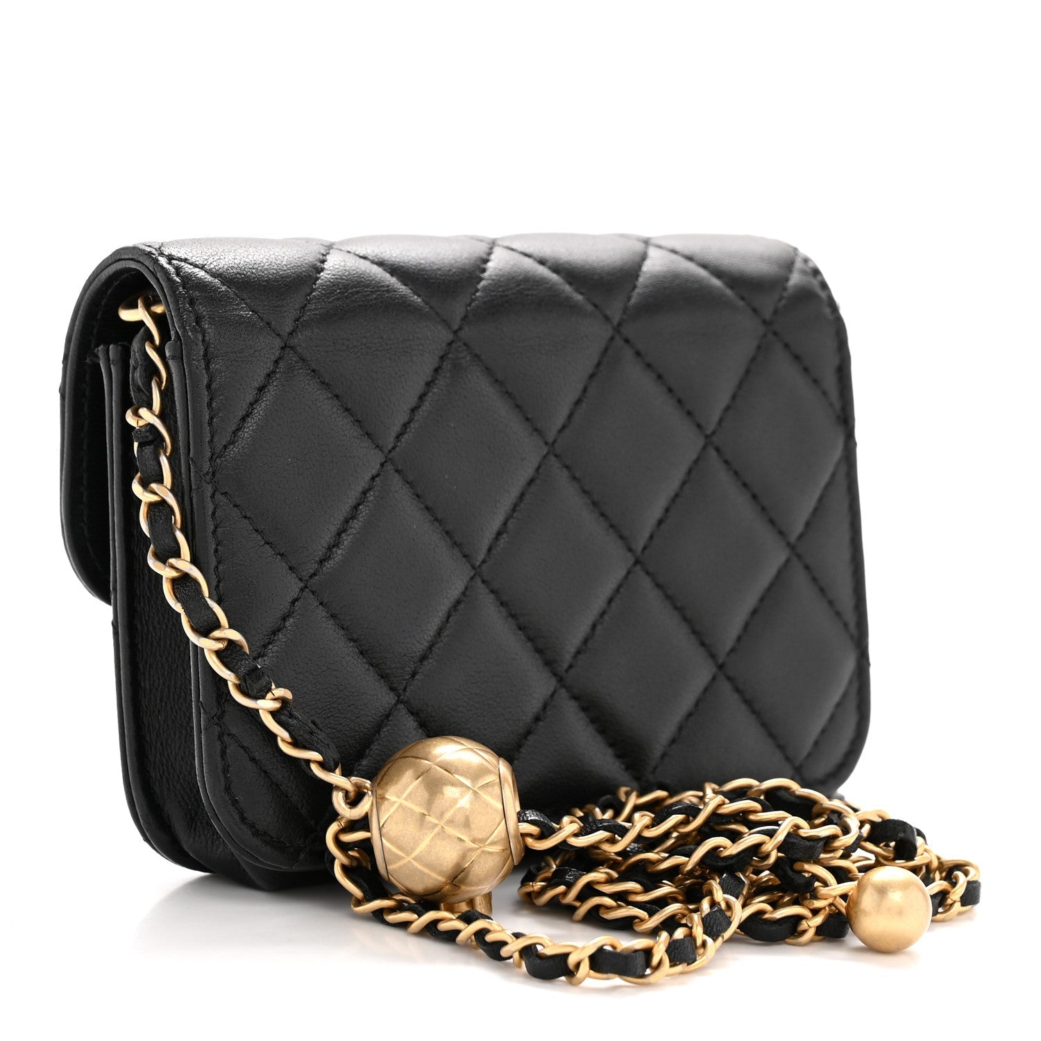 Chanel Lambskin Quilted Pearl Crush Flap With Chain Black