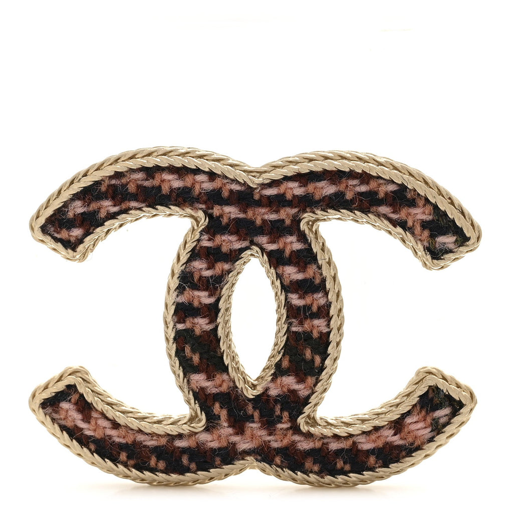Chanel Tweed CC Brooch Gold Multicolor