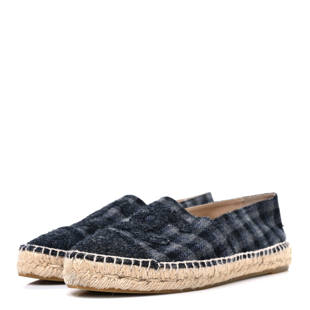 Plaid Fabric CC Espadrilles 38 Grey
