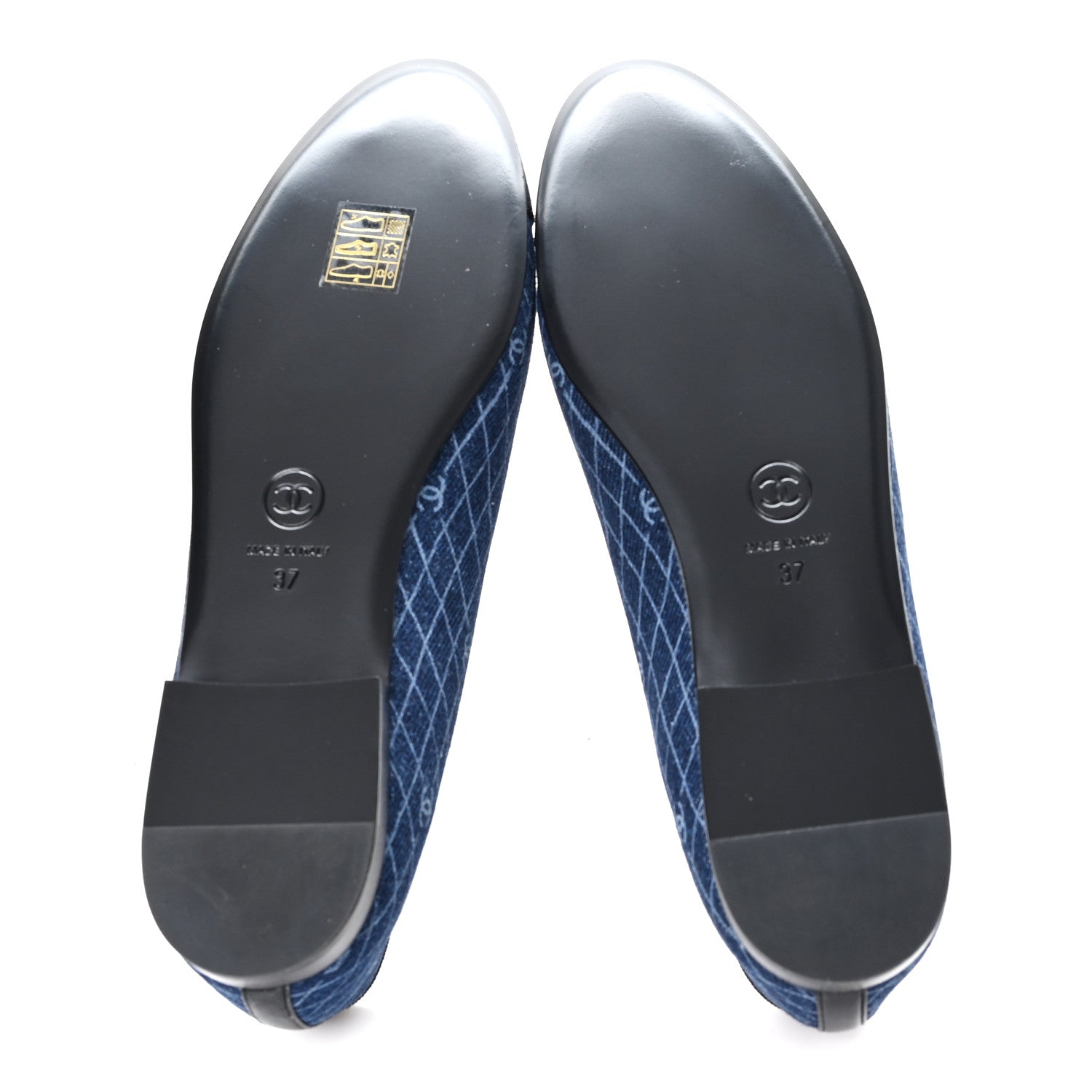 Denim Printed Quilt CC Cap Toe Ballerina Flats 37 Navy Blue Dark Grey