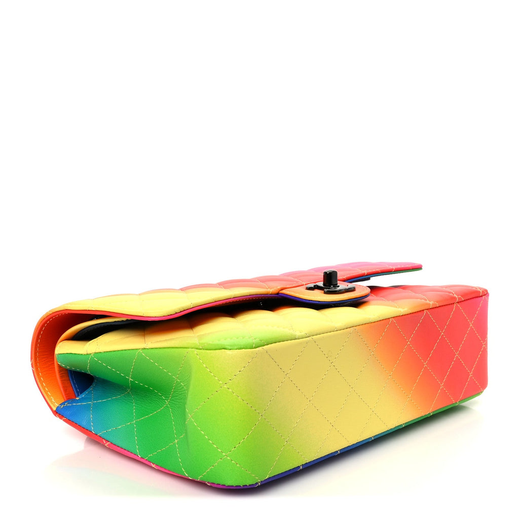 Chanel Calfskin Quilted Medium Rainbow Double Flap Multicolor