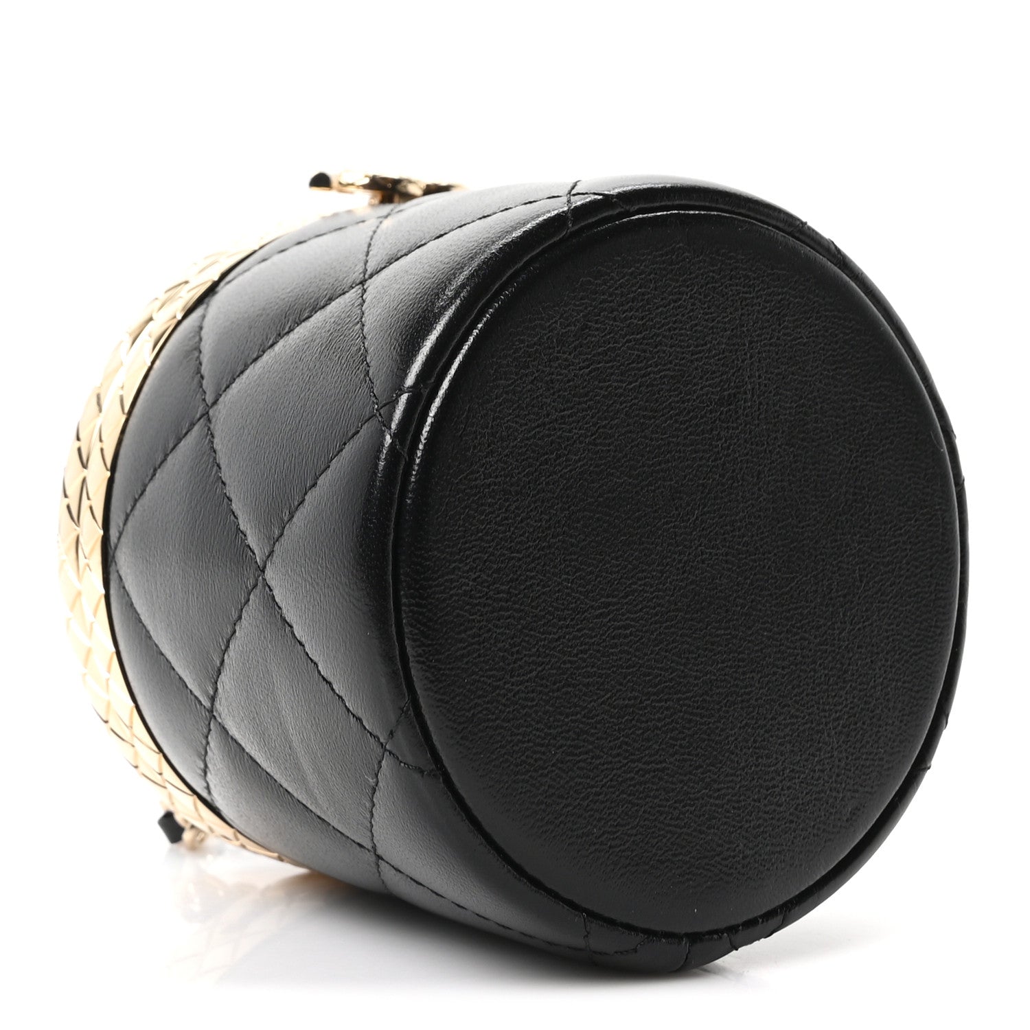Chanel Metal Lambskin Quilted Mini Lock Frame Vanity Clutch Black
