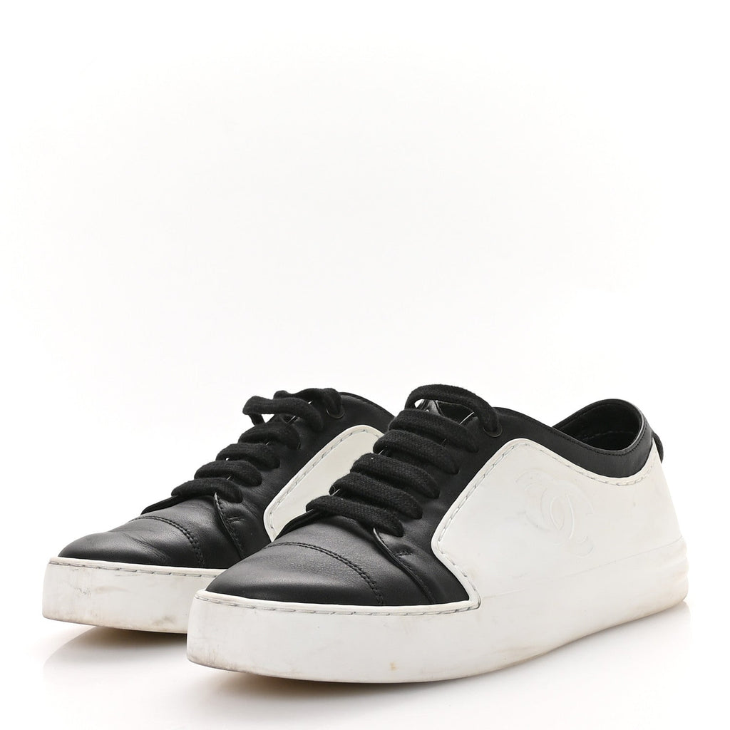 Calfskin Womens CC Sneakers 36 Black White