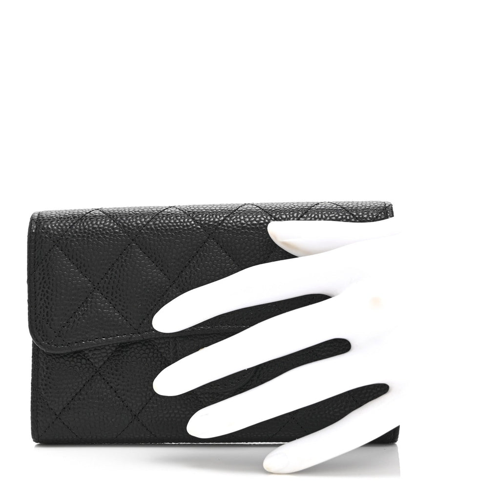 Caviar Quilted Medium Flap Wallet Black