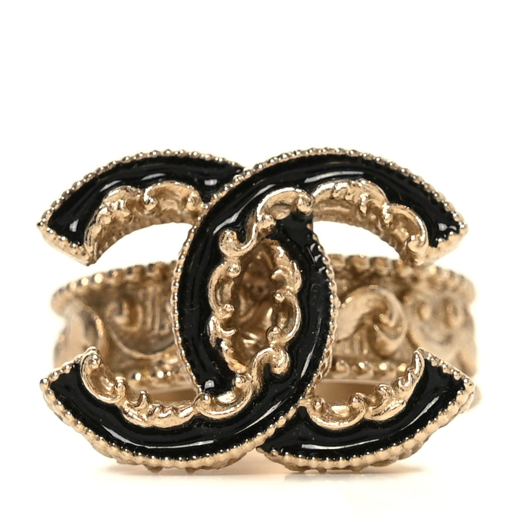 Enamel CC Baroque Ring 52 6 Black Gold