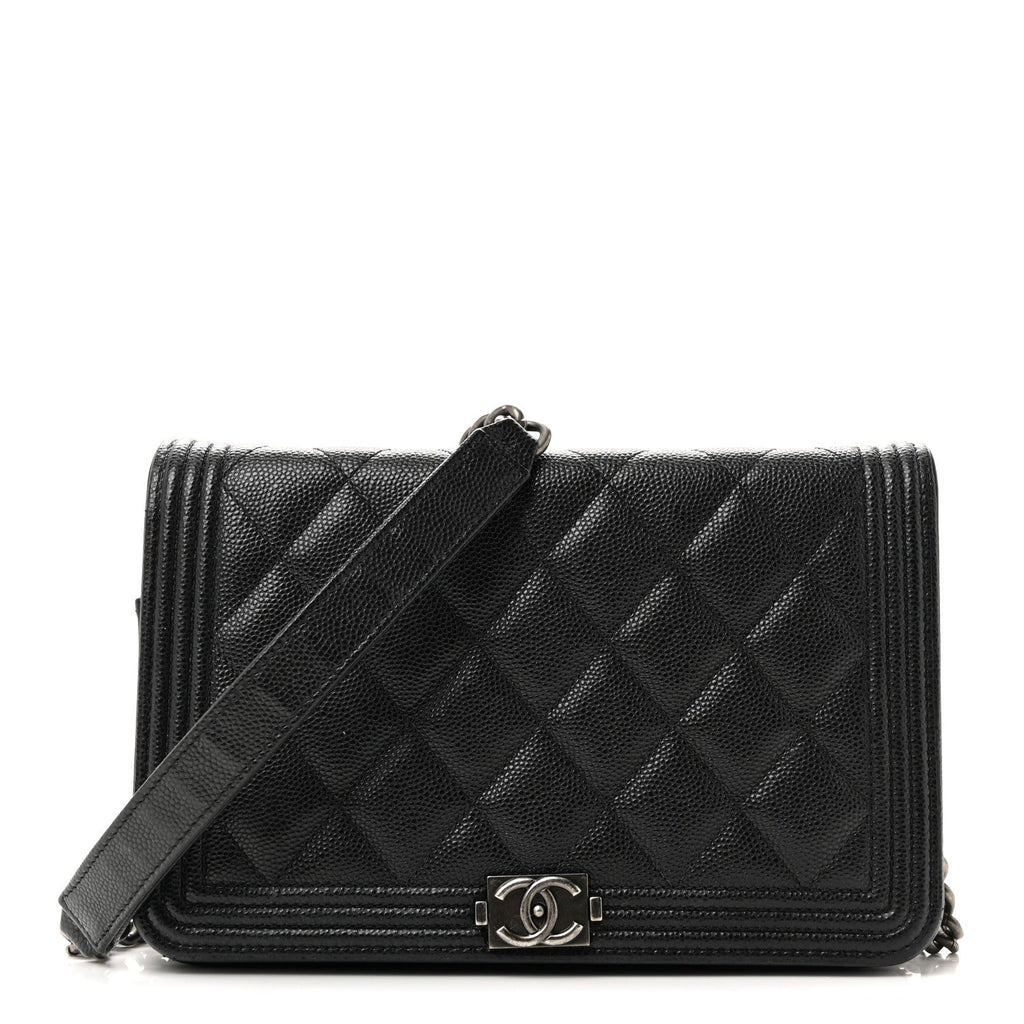 Chanel Caviar Quilted Boy Wallet On Chain WOC Black