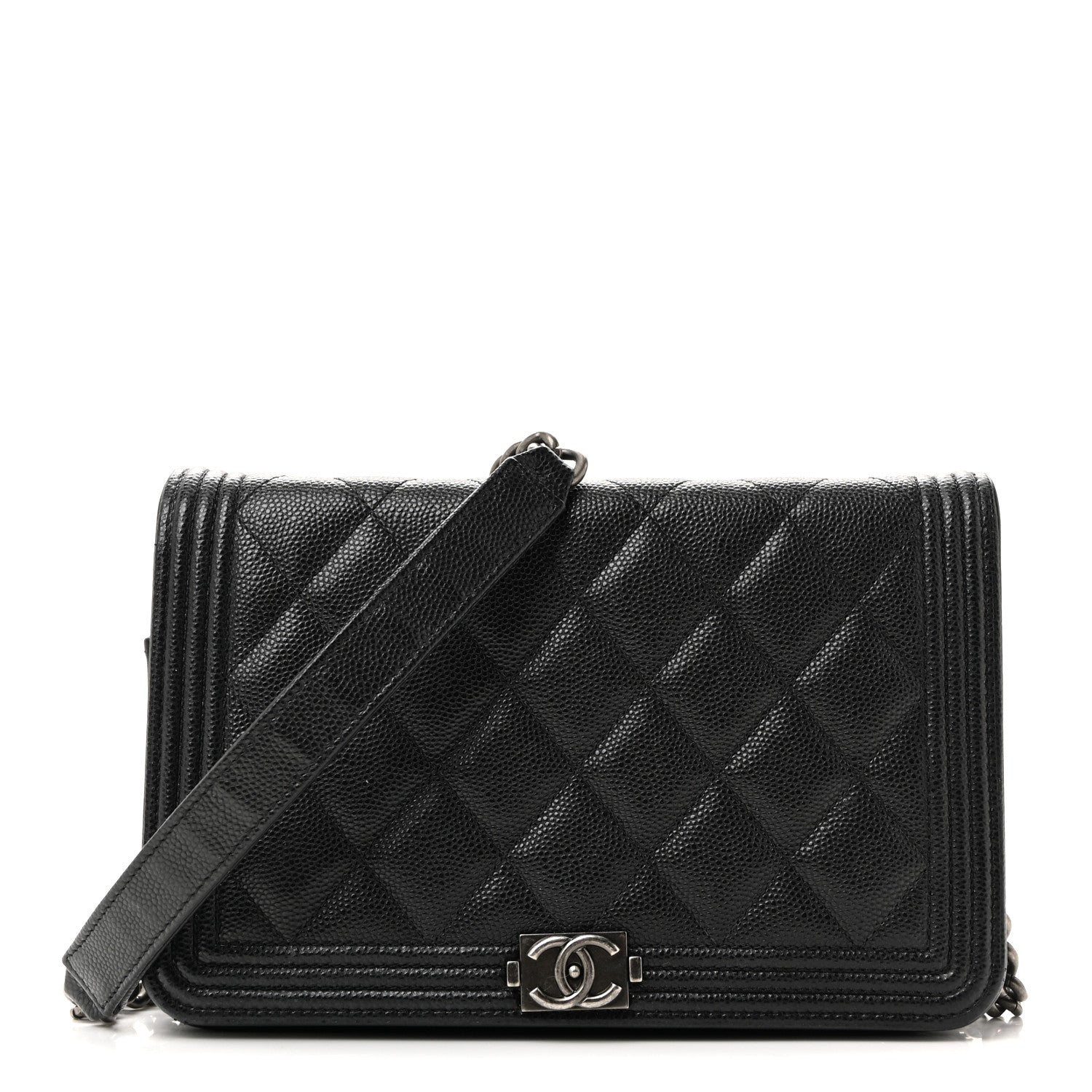 Chanel Caviar Quilted Boy Wallet On Chain WOC Black