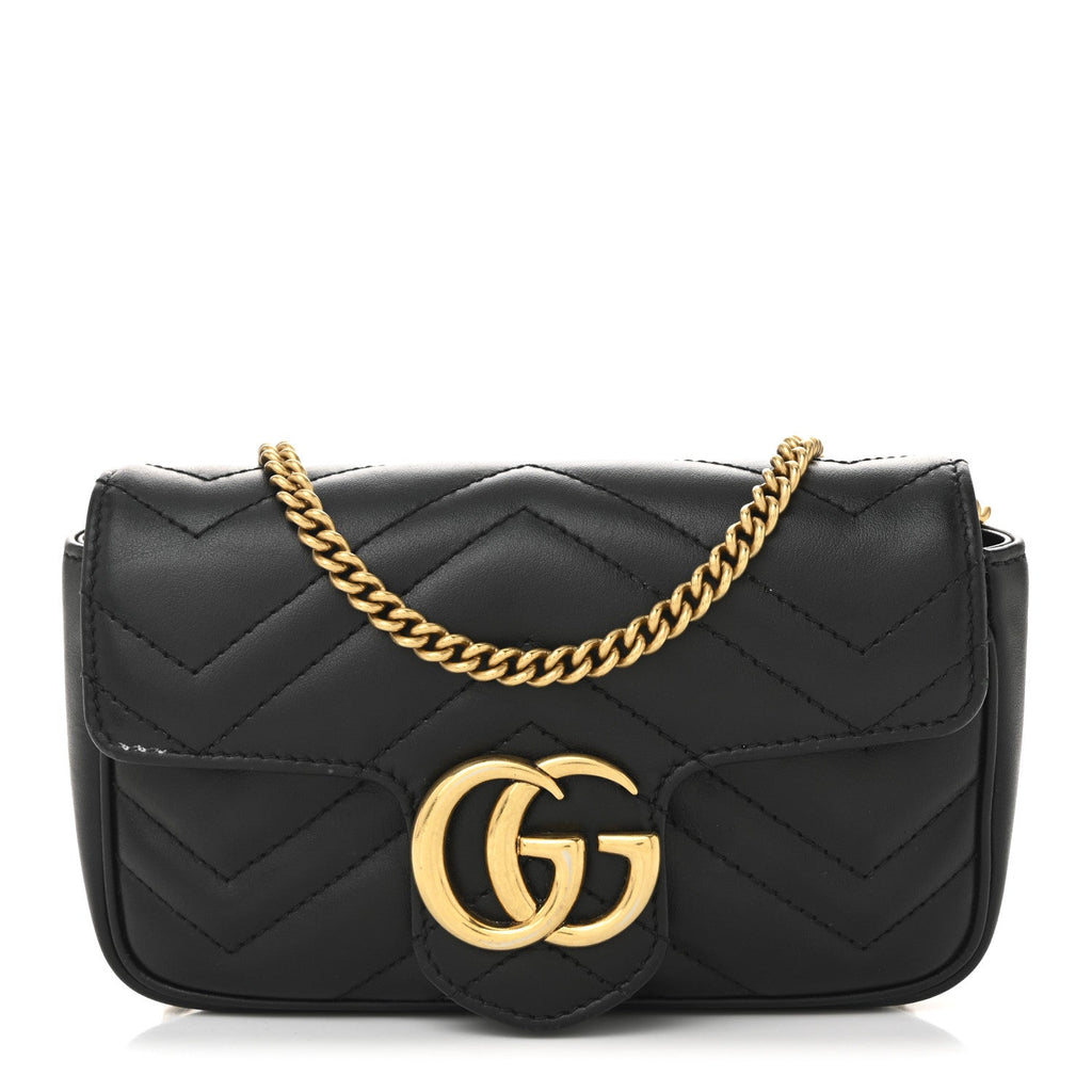 Gucci Calfskin Matelasse Super Mini GG Marmont Shoulder Bag Black