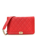 Chanel Caviar Quilted Boy Wallet On Chain WOC Red