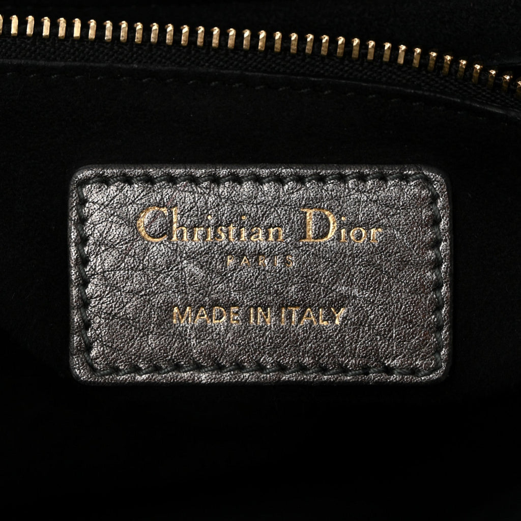 Christian Dior Metallic Grained Calfskin Cannage Medium Supple Lady Dior Steel