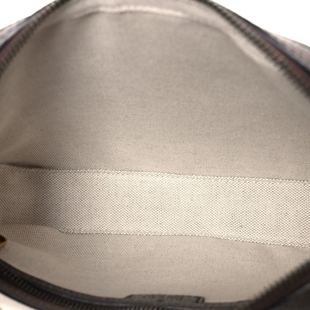 Gucci GG Supreme Monogram Textured Dollar Calfskin Web Ophidia Wristlet Shoulder Bag Beige Ebony New Acero