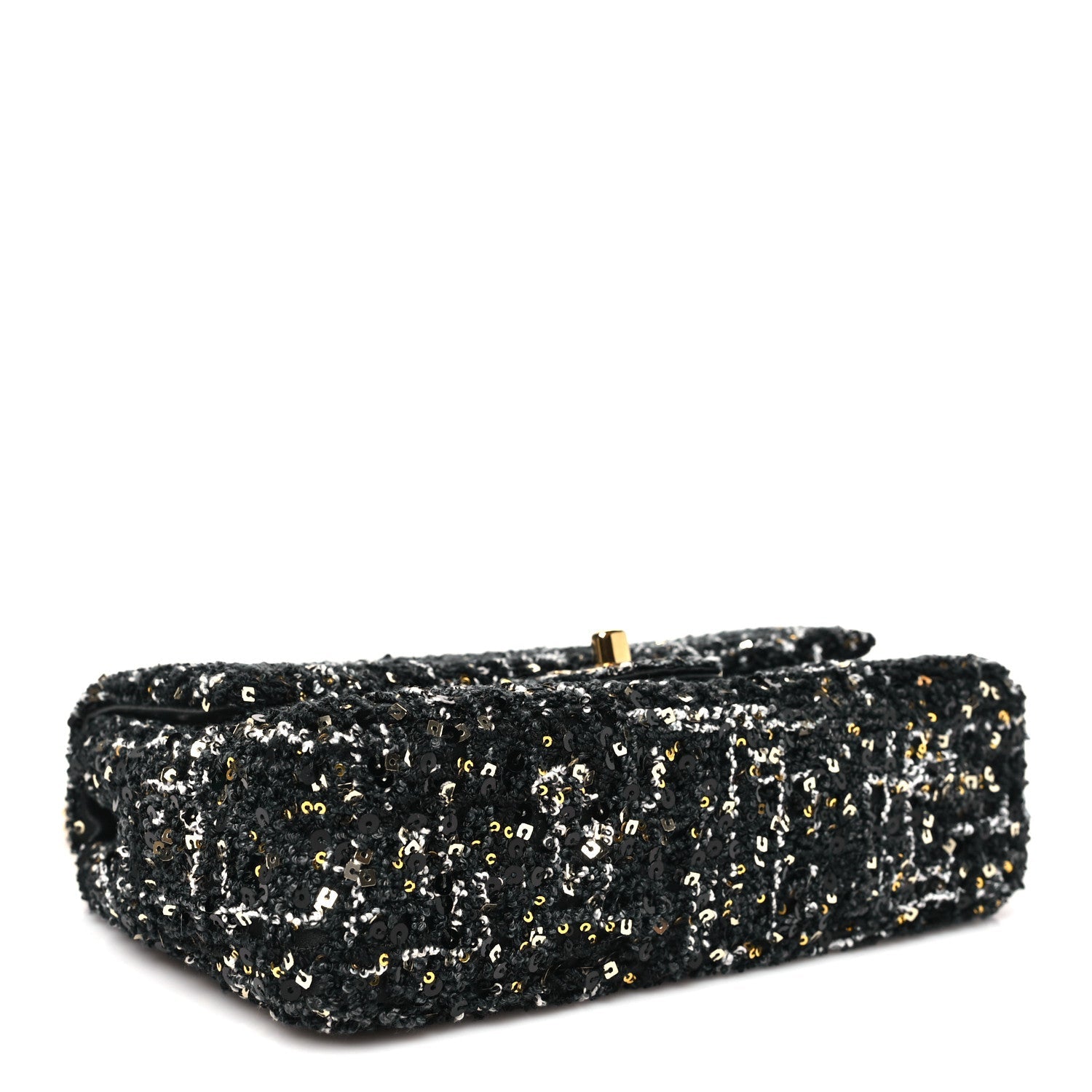 Chanel Tweed Sequin Small Single Flap Black Silvery Golden