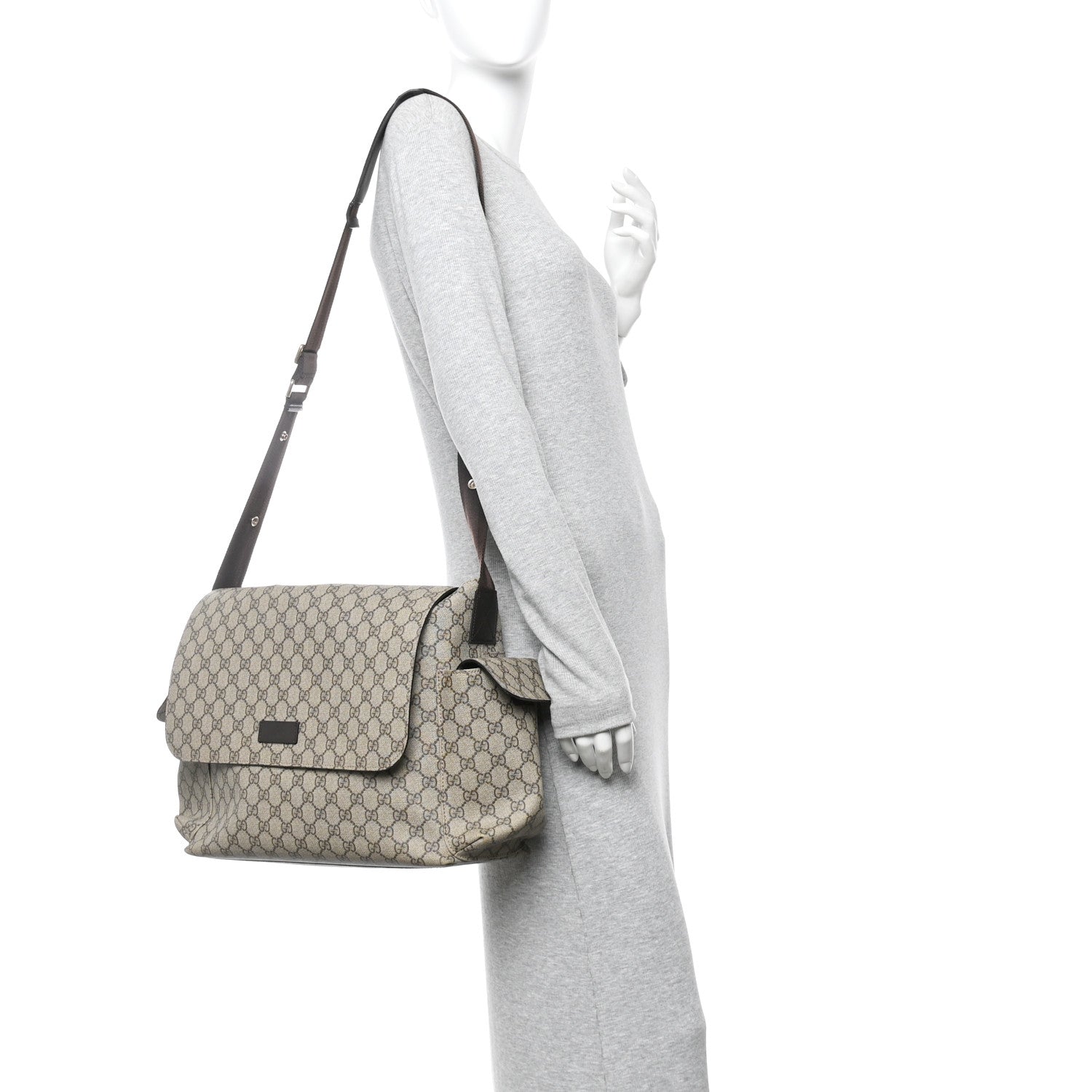 Gucci GG Plus Monogram Messenger Diaper Bag Dark Brown