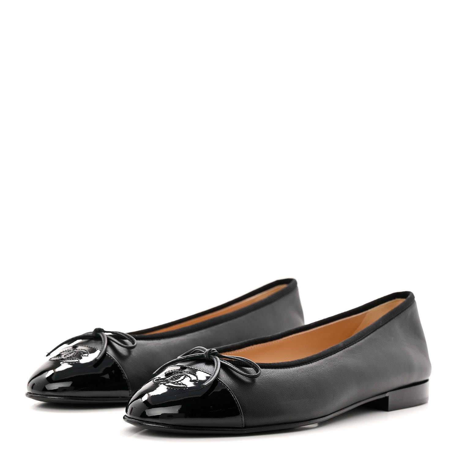 Lambskin Patent Cap Toe Ballerina Flats 40 Black