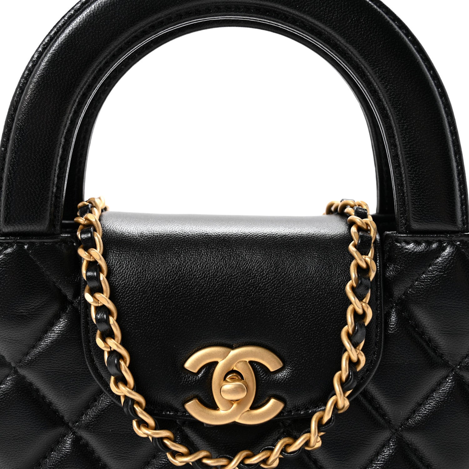 Chanel Shiny Aged Calfskin Quilted Nano Kelly Shopper Black