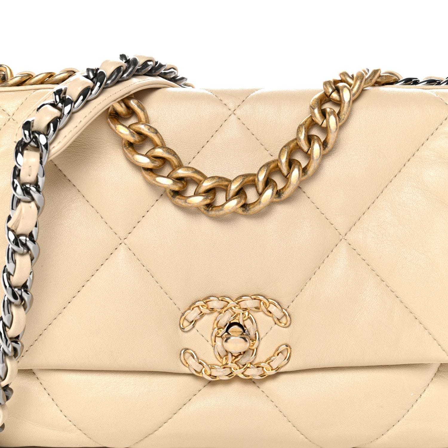 Chanel Lambskin Quilted Medium Chanel 19 Flap Light Beige