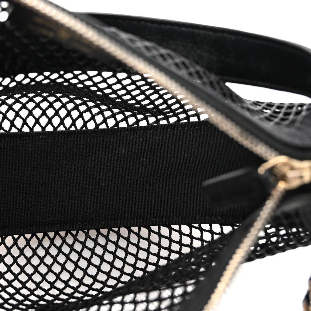 Chanel Mesh Shiny Lambskin Chain Hobo Black