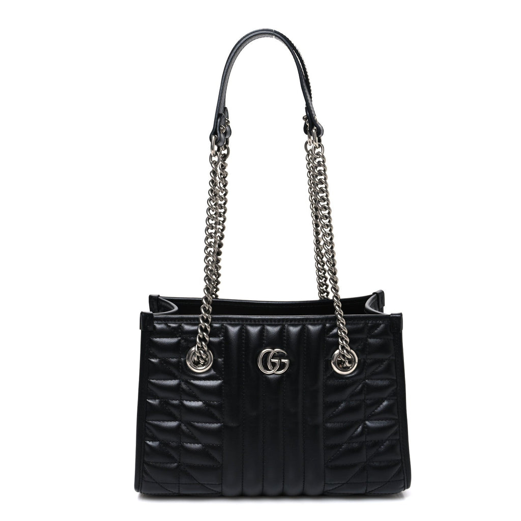 Gucci Calfskin Matelasse Aria Small GG Marmont Shoulder Tote Black