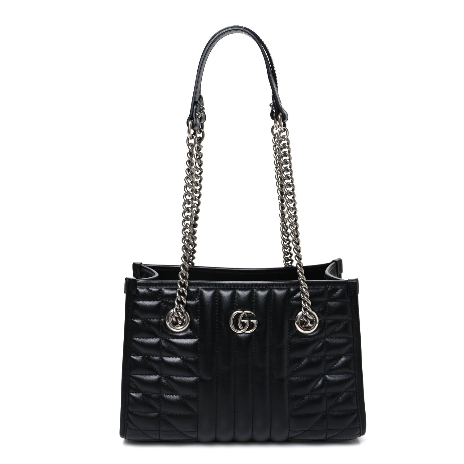 Gucci Calfskin Matelasse Aria Small GG Marmont Shoulder Tote Black