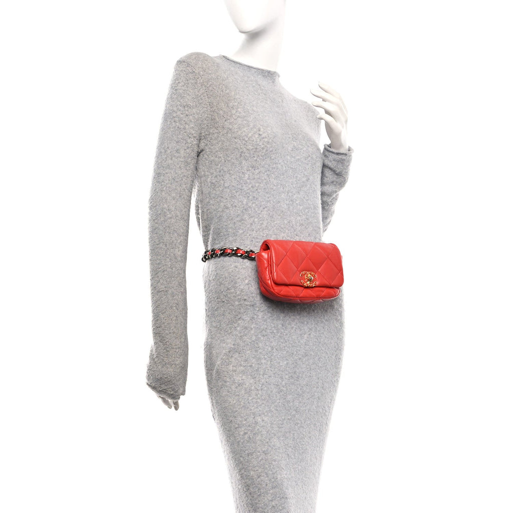 Chanel Lambskin Quilted Chanel 19 Waist Bag Red