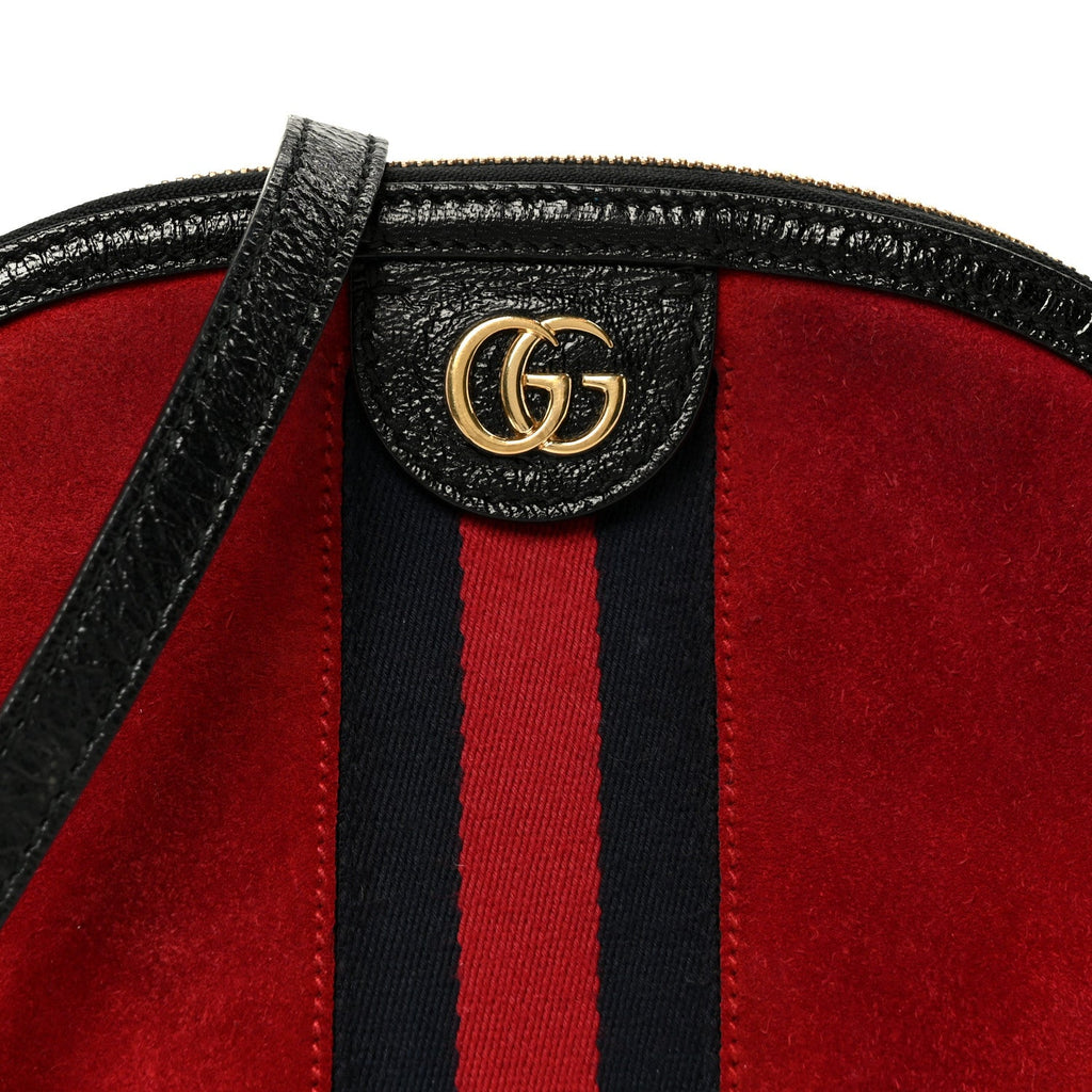 Gucci Suede Patent Web GG Small Ophidia Dome Shoulder Bag Hibiscus Red