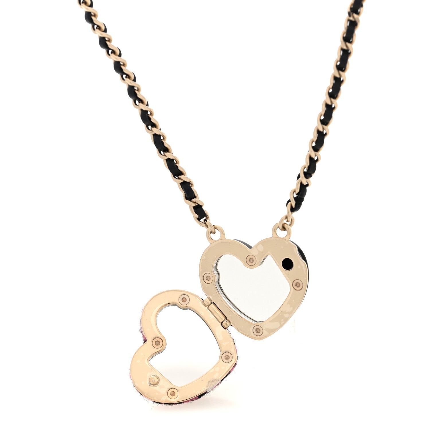 Lambskin Tweed CC Locket Pendant Necklace Black Pink Gold