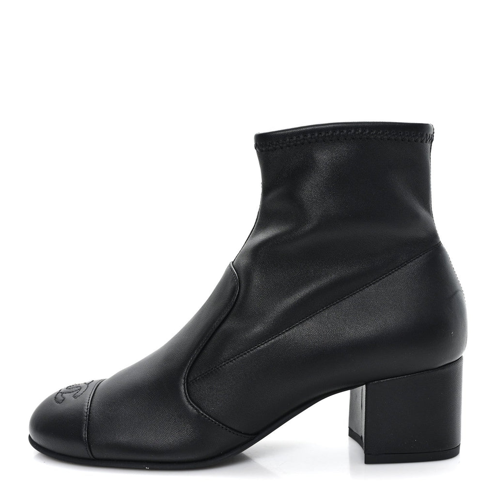 Chanel Stretch Lambskin Cap Toe CC Uniform Short Boots 39 Black