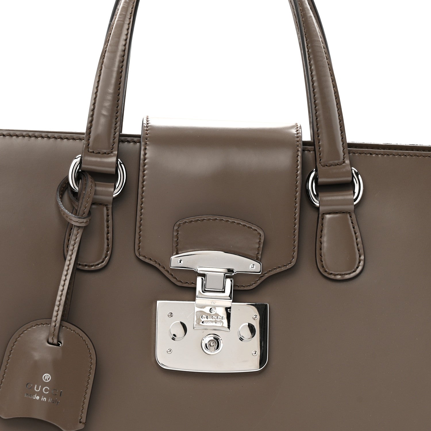 Gucci Regent Calfskin Large Lady Lock Flap Top Handle Bag Grey
