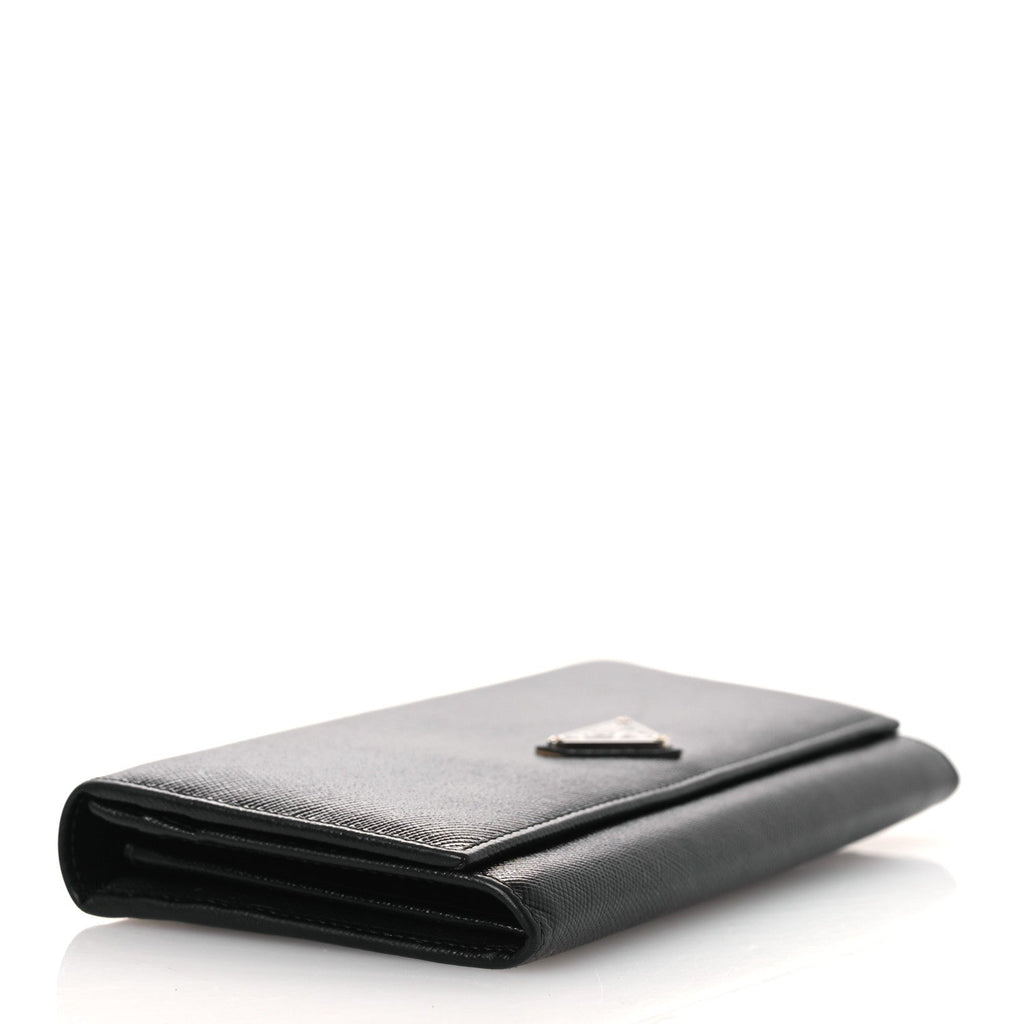 Prada Saffiano Triangle Continental Flap Wallet Black