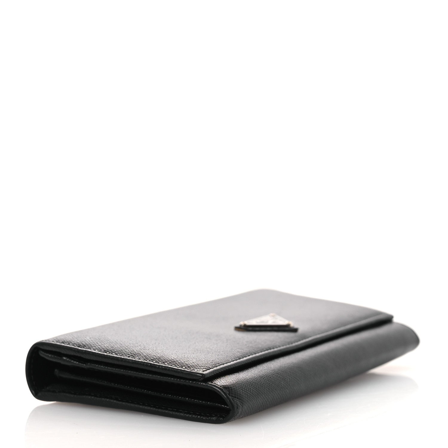 Prada Saffiano Triangle Continental Flap Wallet Black