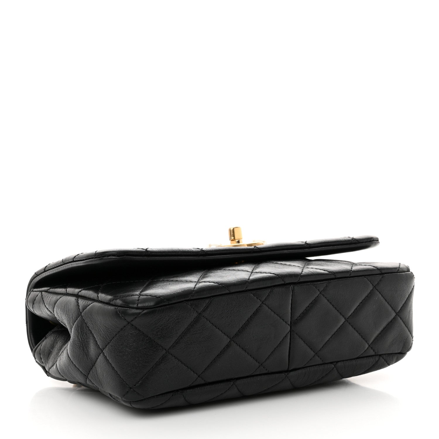 Chanel Glazed Calfskin Quilted Pearl Side Flap Black