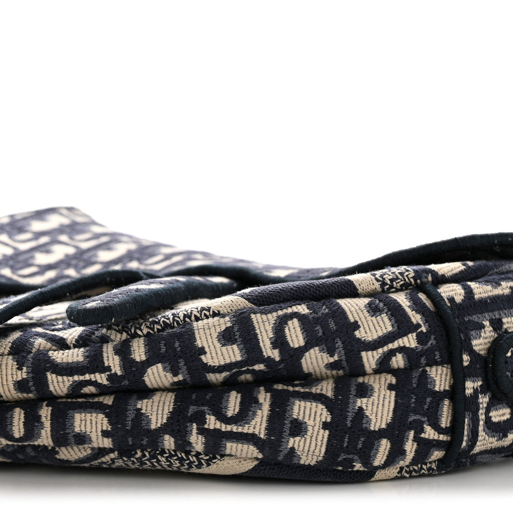Christian Dior Oblique Embroidered Saddle Bag Blue