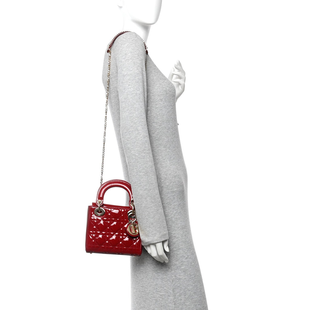 Christian Dior Patent Cannage Mini Lady Dior Red