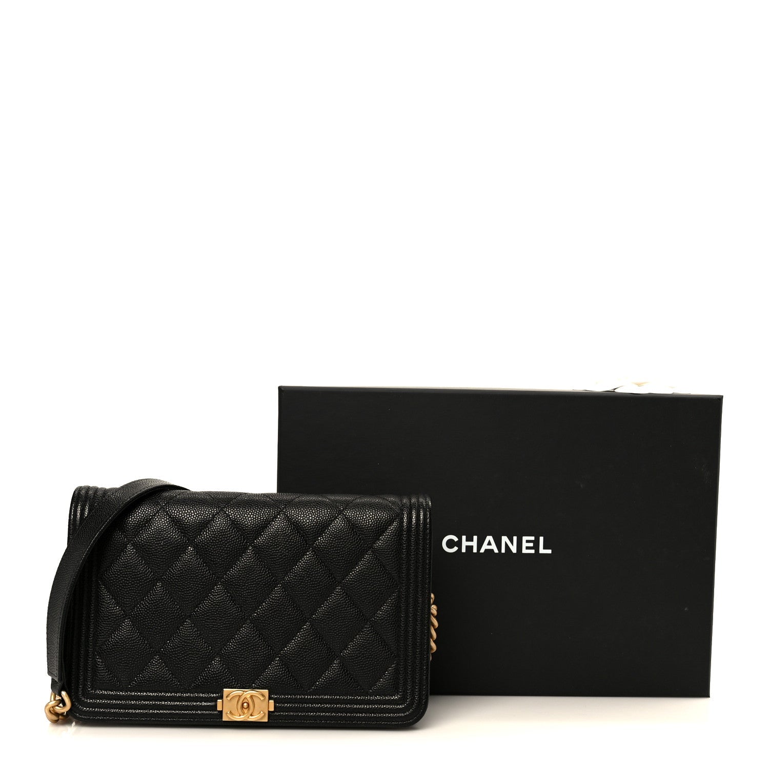Chanel Caviar Quilted Boy Wallet On Chain WOC Black