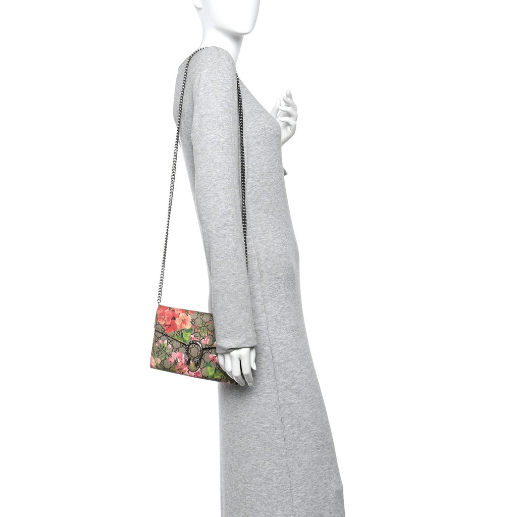 Gucci GG Supreme Monogram Blooms Mini Dionysus Chain Wallet Beige Multicolor Dry Rose