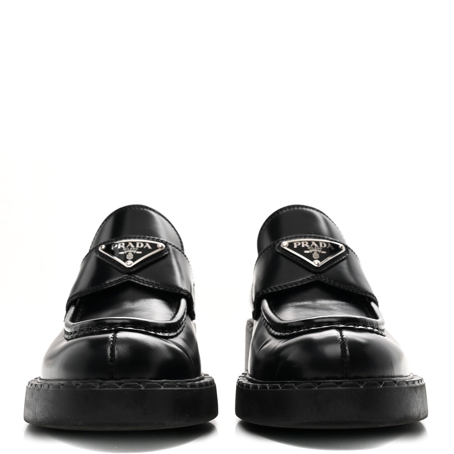 Prada Spazzolato Metal Triangle Logo 50mm Loafers 36 Black